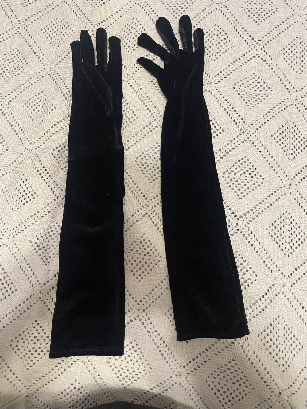 Long Black Velvet Opera Gloves for Women